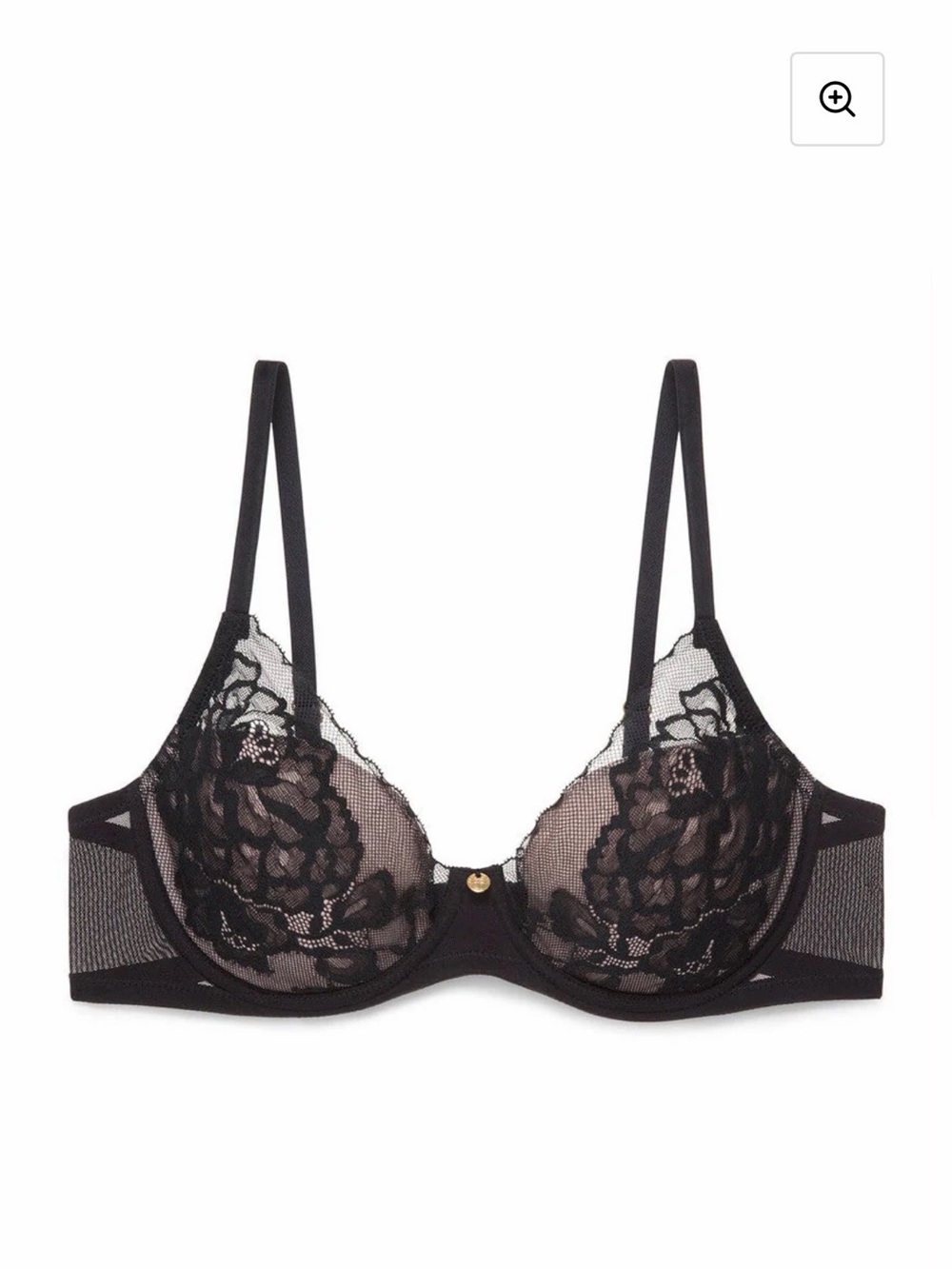 Natori Black Floral Lace Underwire Bra with Sheer Panels